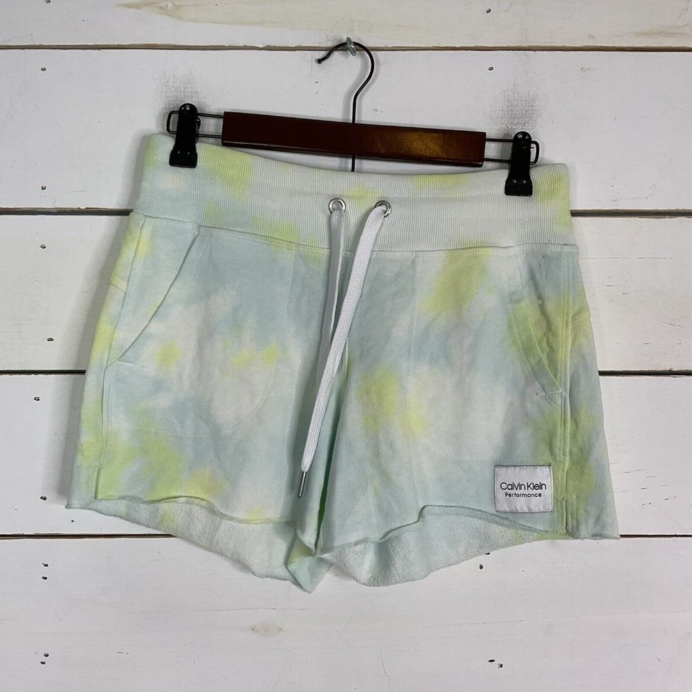 New Calvin Klein French Terry Shorts  Activewear Tie Dye Lime Zest Women’s XL